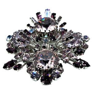 Austria Alexandrite Rhinestone Brooch Purple Blue Austrian Pin Vintage Costume J
